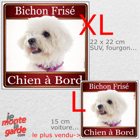 Bichon Frisé, sticker voiture photo carré "Chien à Bord" résiste pluie soleil gel, idée cadeau, 2 Tailles D
