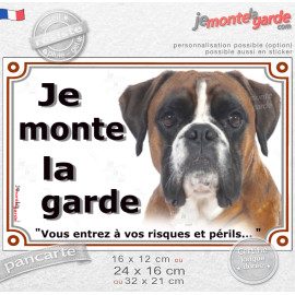 Boxer Fauve marron Tête, plaque portail extérieur "Je Monte la Garde, vous entrez à vos risques et périls" orange photo, résiste
