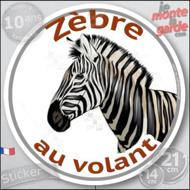 sticker rond "Zèbre au volant" humour absurde voiture remorque photo tête Disque autocollant adhésif autiste asperger HPI, résis