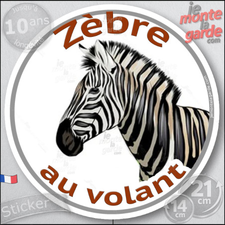 sticker rond "Zèbre au volant" humour absurde voiture remorque photo tête Disque autocollant adhésif autiste asperger HPI, résis