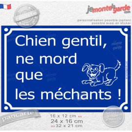 "Attention Chien Gentil, ne Mord que les Méchants !" Plaque bleue rue extérieure portail humour, résiste pluie soleil gel, idée 
