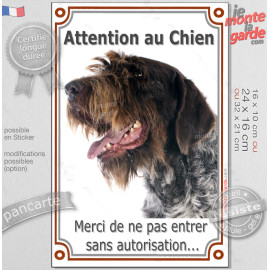 Griffon Korthals Tête, plaque extérieure portail verticale "Attention au Chien, merci de ne pas entrer sans autorisation" photo,