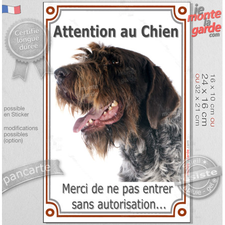 Griffon Korthals Tête, plaque extérieure portail verticale "Attention au Chien, merci de ne pas entrer sans autorisation" photo,