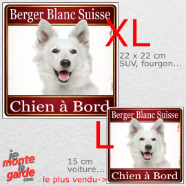 Berger Blanc Suisse, sticker voiture photo carré "Chien à Bord" résiste pluie soleil gel, idée cadeau, 2 Tailles D