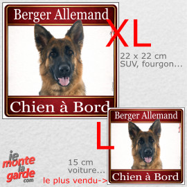 Berger Allemand à poils mi-longs, sticker voiture photo carré "Chien à Bord" résiste pluie soleil gel, idée cadeau, 2 Tailles D