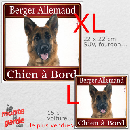 Berger Allemand à poils mi-longs, sticker voiture photo carré "Chien à Bord" résiste pluie soleil gel, idée cadeau, 2 Tailles D