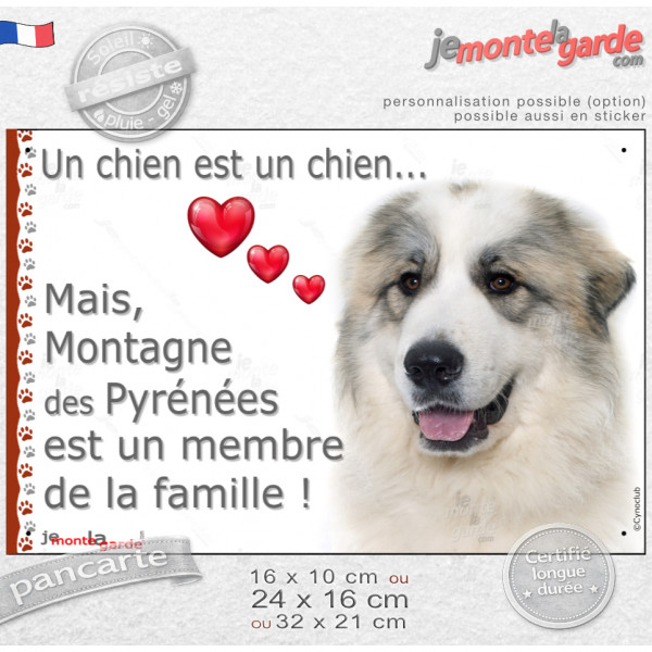 Plaque photo "notre Montagne des Pyrénées est un Membre de la Famille" résiste pluie soleil gel, idée cadeau