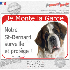 Saint-Bernard, plaque portail rouge "Je Monte la Garde, surveille et protège" photo, résiste pluie soleil gel, idée cadeau
