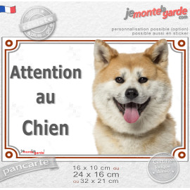 Akita Inu Japonais fauve et blanc, plaque portail extérieure "Attention au Chien" photo, résiste pluie soleil gel, idée cadeau