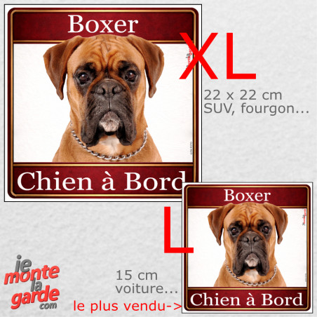 Boxer fauve, sticker voiture photo carré "Chien à Bord" résiste pluie soleil gel, idée cadeau, 2 Tailles E