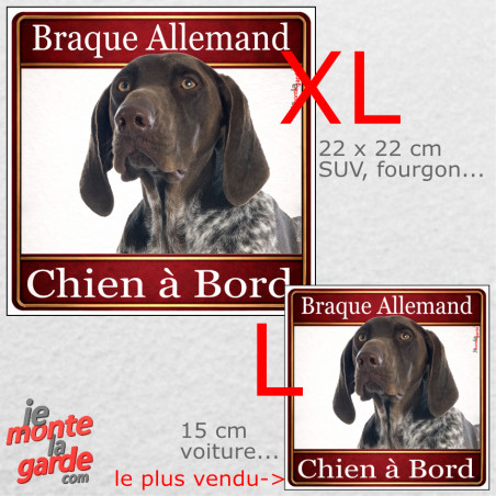 Braque Allemand, sticker voiture photo carré "Chien à Bord" résiste pluie soleil gel, idée cadeau, 2 Tailles D