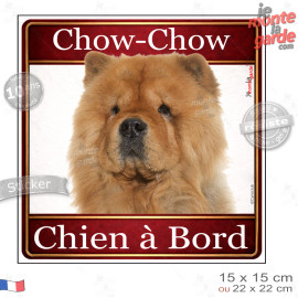 Chow-Chow fauve Tête, sticker carré "Chien à Bord" autocollant photo auto, adhésif vitre voiture jaune orange, résiste pluie sol