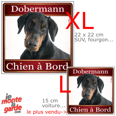 Dobermann, sticker voiture photo carré "Chien à Bord" 2 Tailles D