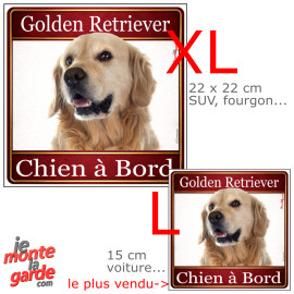 Golden Retriever, sticker voiture photo carré "Chien à Bord" résiste pluie soleil gel, idée cadeau, 2 Tailles E