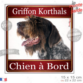 Griffon Korthals Tête, sticker carré "Chien à Bord" autocollant photo auto, adhésif vitre voiture jaune orange, résiste pluie so