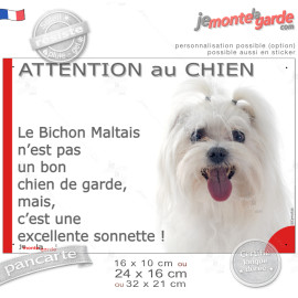 plaque portail humour "Attention au Chien, notre Bichon Maltais garde est une sonnette" photo, résiste pluie soleil gel, idée ca
