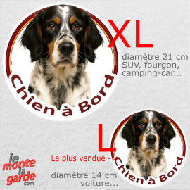 Setter Anglais tricolore, sticker voiture rond voiture "Chien à Bord" résiste pluie soleil gel, idée cadeau, 2 Tailles D