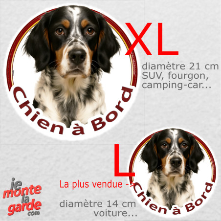 Setter Anglais tricolore, sticker voiture rond voiture "Chien à Bord" résiste pluie soleil gel, idée cadeau, 2 Tailles D