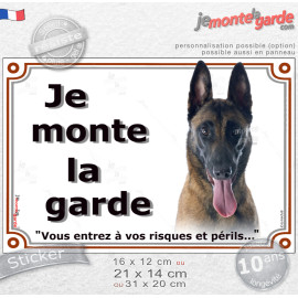 Berger Belge Malinois Tête, sticker autocollant "Je Monte la Garde, vous entrez à vos risques et périls" photo, résiste pluie so