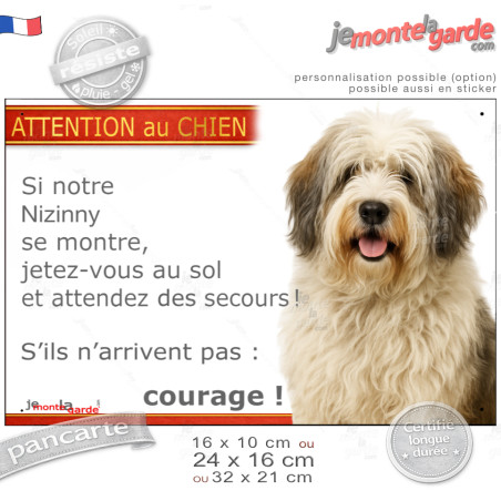 Nizinny crème charbonné, plaque portail humour "Attention au Chien, Jetez Vous au Sol, et attendez des secours, courage" photo r