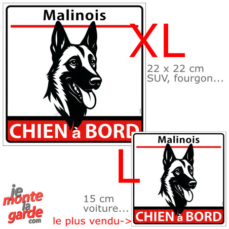 Autocollant voiture carré dessin "Malinois à Bord" résiste dehors, 2 Tailles
