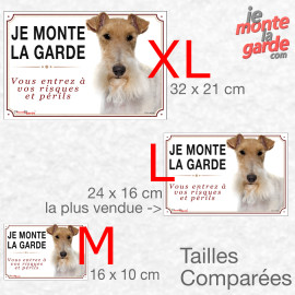 Fox Terrier poils durs, plaque portail "Je Monte la Garde, vous entrez à vos risques et périls" résiste dehors, 3 Tailles D