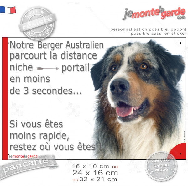 Berger Australien Bleu Merle, plaque humour "distance Niche-Portail en moins de 3 secondes" photo Aussie, résiste pluie soleil g Berger Australien Bleu Merle, plaque humour "distance Niche-Portail en moins de 3 secondes" photo Aussie, résiste pluie soleil g