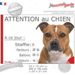 Staffie fauve marron, plaque portail humour "Attention au Chien Nombre de Voleurs, ballons, facteurs" photo, résiste pluie solei