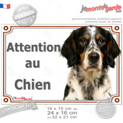 Setter Anglais tricolore Tête, plaque portail extérieur "Attention au Chien" photo porte rue entrée, résiste pluie soleil gel, i