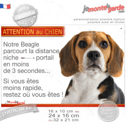 Beagle tricolore plaque humour "parcourt la distance Niche-Portail en moins de 3 secondes, rapide" photo, résiste pluie de solei