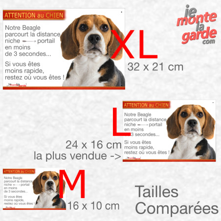 Beagle tricolore, plaque humour photo "parcourt distance Niche-Portail en moins de 3 secondes" résiste dehors, 3 Tailles D