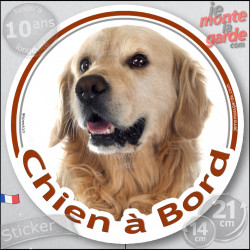 Golden Retriever, sticker autocollant rond "Chien à Bord" Disque photo adhésif vitre voiture photo, résiste pluie soleil gel, id