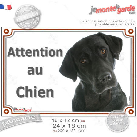 Labrador noir, plaque portail "Attention au Chien" photo, résiste pluie soleil gel, idée cadeau