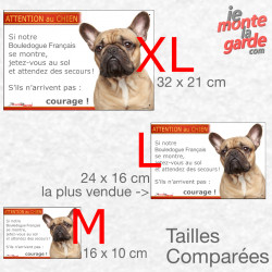 Bouledogue Français fauve, plaque portail humour "Attention au Chien, Jetez Vous au Sol et attendez des secours" 3 Tailles D