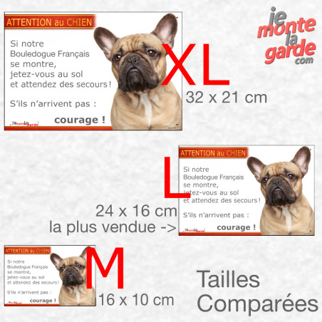 Bouledogue Français fauve, plaque portail humour "Attention au Chien, Jetez Vous au Sol et attendez des secours" 3 Tailles D Bouledogue Français fauve, plaque portail humour "Attention au Chien, Jetez Vous au Sol et attendez des secours" 3 Tailles D