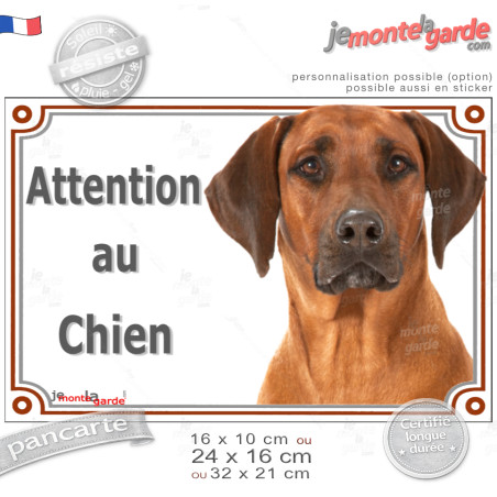 Rhodesian Ridgeback, plaque portail photo "Attention au Chien" résiste pluie soleil gel, idée cadeau
