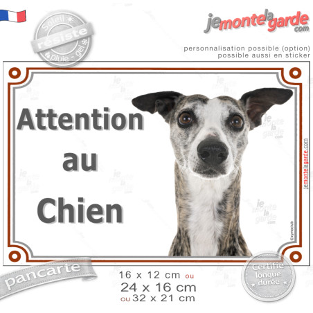 Lévrier Whippet bringé Tête, plaque portail "Attention au Chien" photo, résiste pluie soleil gel, idée cadeau