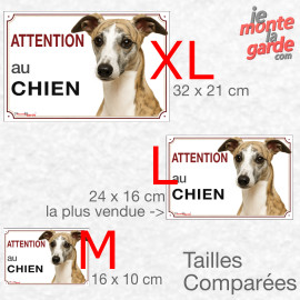 Lévrier Whippet bringé, plaque portail photo "Attention au Chien" résiste pluie soleil gel, idée cadeau, 3 Tailles D