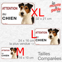 Fox Terrier poils durs, plaque portail "Je Monte la Garde, vous entrez à vos risques et périls" résiste dehors, 3 Tailles E