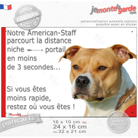 Amstaff Fauve, plaque humour photo "parcourt la distance Niche-Portail en moins de 3 secondes" résiste dehors, 3 Tailles E Amstaff Fauve, plaque humour photo "parcourt la distance Niche-Portail en moins de 3 secondes" résiste dehors, 3 Tailles E