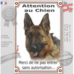 Berger Allemand noir et feu à Poils Courts, plaque portail verticale "Attention au Chien, merci de ne pas entrer sans autorisati