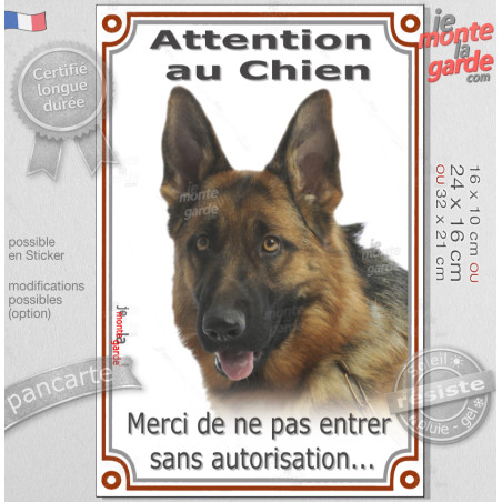 Berger Allemand noir et feu à Poils Courts, plaque portail verticale "Attention au Chien, merci de ne pas entrer sans autorisati
