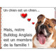 Plaque 2 Tailles LOVE Membre de la Famille, Bulldog Anglais Tête