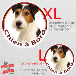 Fox-Terrier tricolore à poils durs, sticker voiture rond "Chien à Bord" résiste pluie soleil gel, idée cadeau, 2 Tailles D
