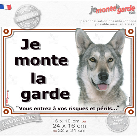 Chien-Loup de Saarloos, plaque portail "Je Monte la Garde, vous entrez à vos risques et périls" résiste dehors, 3 Tailles D