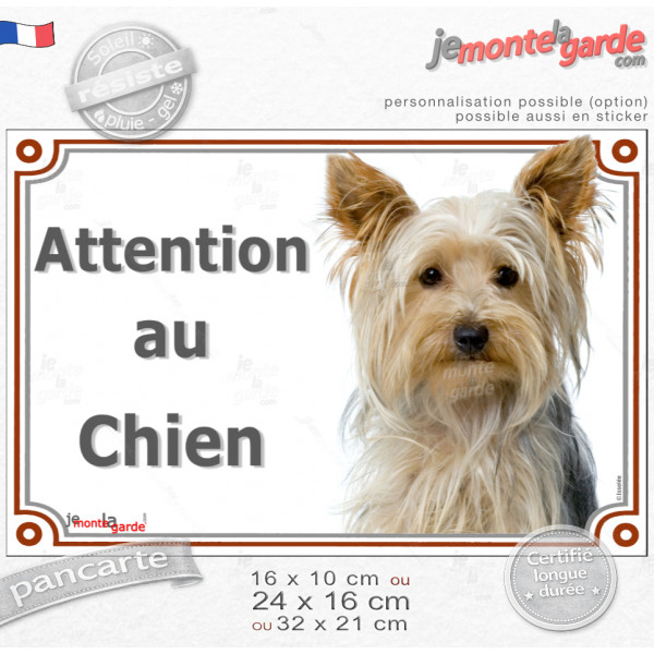 Yorkshire Terrier Tête, plaque portail photo "Attention au Chien" résiste pluie soleil gel, idée cadeau