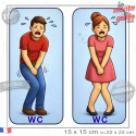 Sticker WC humoristique homme femme pour porte de toilettes, autocollant drôle style bande dessinée résistant pluie soleil gel