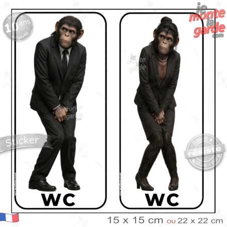Autocollant WC homme femme humoristique – sticker porte toilettes singes au bureau, résiste dehors, 2 Tailles D