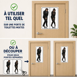 Autocollant WC homme femme humoristique – sticker porte toilettes singes au bureau, résiste dehors, 2 Tailles D