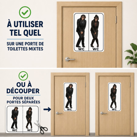 Autocollant WC homme femme humoristique – sticker porte toilettes singes au bureau, résiste dehors, 2 Tailles D